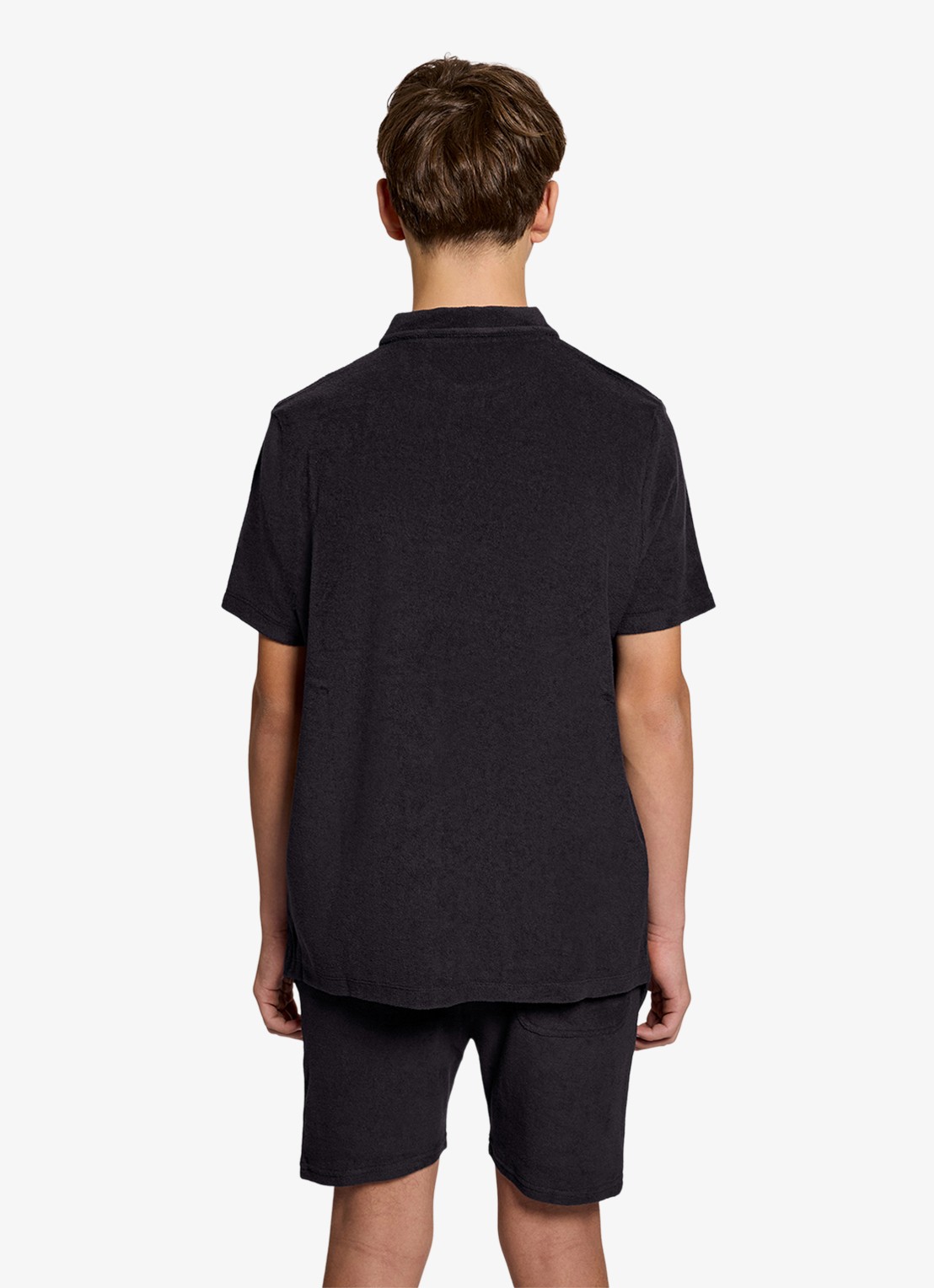 Lyle & Scott Polo van badstof  - voorkant 3 donkerblauw