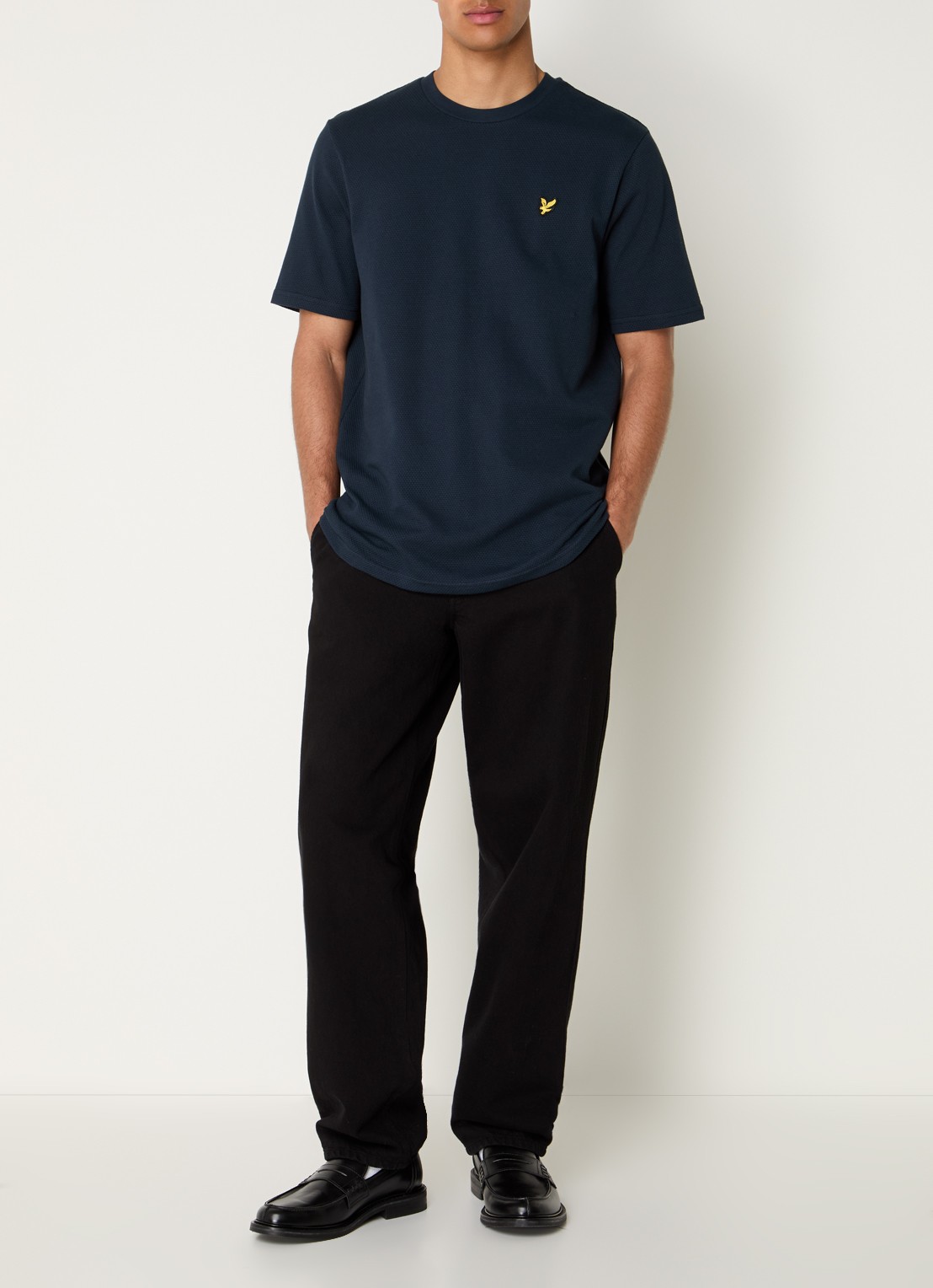 Lyle & Scott Popcorn T-shirt met logo - voorkant 3 donkerblauw