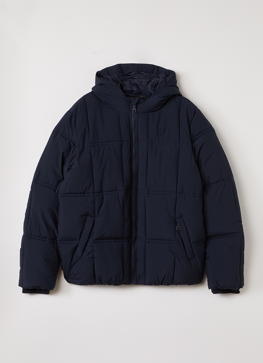 Lyle & Scott Puffer jack met ritszakken - voorkant donkerblauw