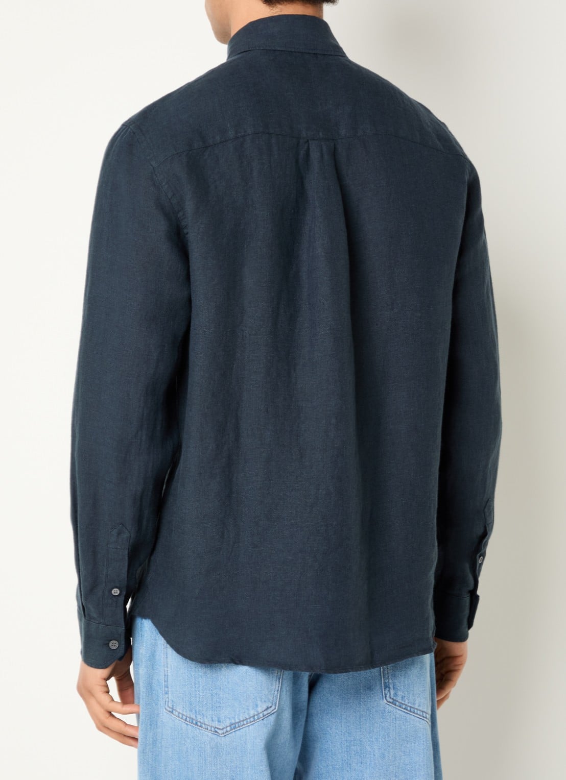 Lyle & Scott Regular fit overhemd in linnenblend met logo - achterkant donkerblauw