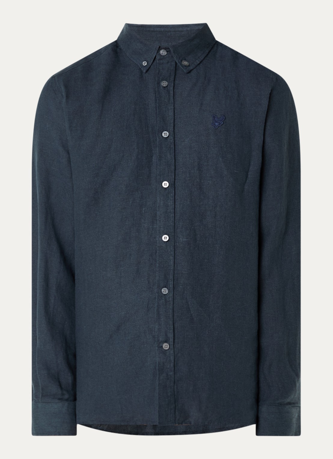 Lyle & Scott Regular fit overhemd in linnenblend met logo - voorkant 2 donkerblauw