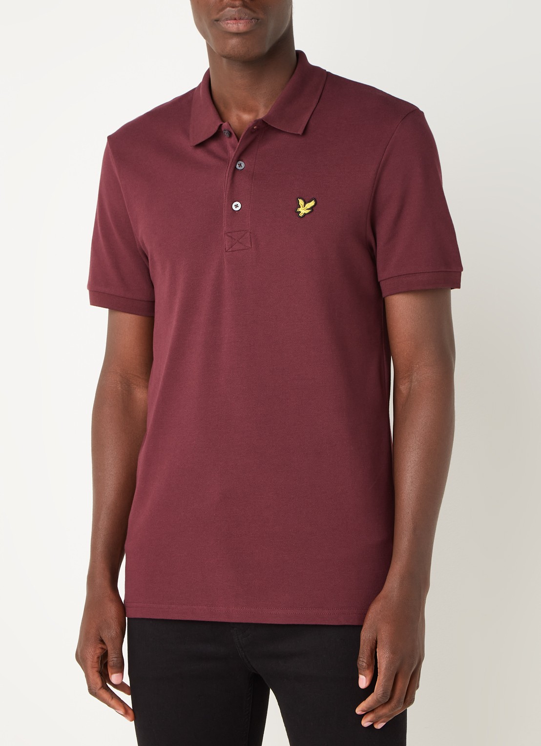 Lyle & Scott Regular fit polo van  piqué katoen met logo - detail bordeauxrood