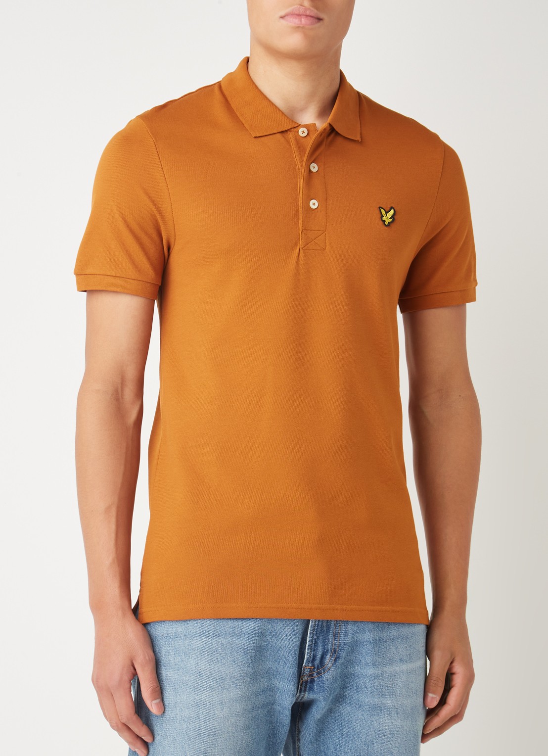 Lyle & Scott Regular fit polo van  piqué katoen met logo - detail 3 bruin