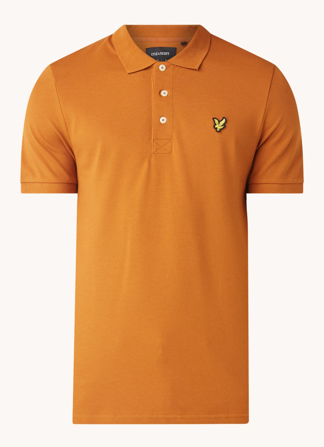 Lyle & Scott Regular fit polo van  piqué katoen met logo - voorkant bruin
