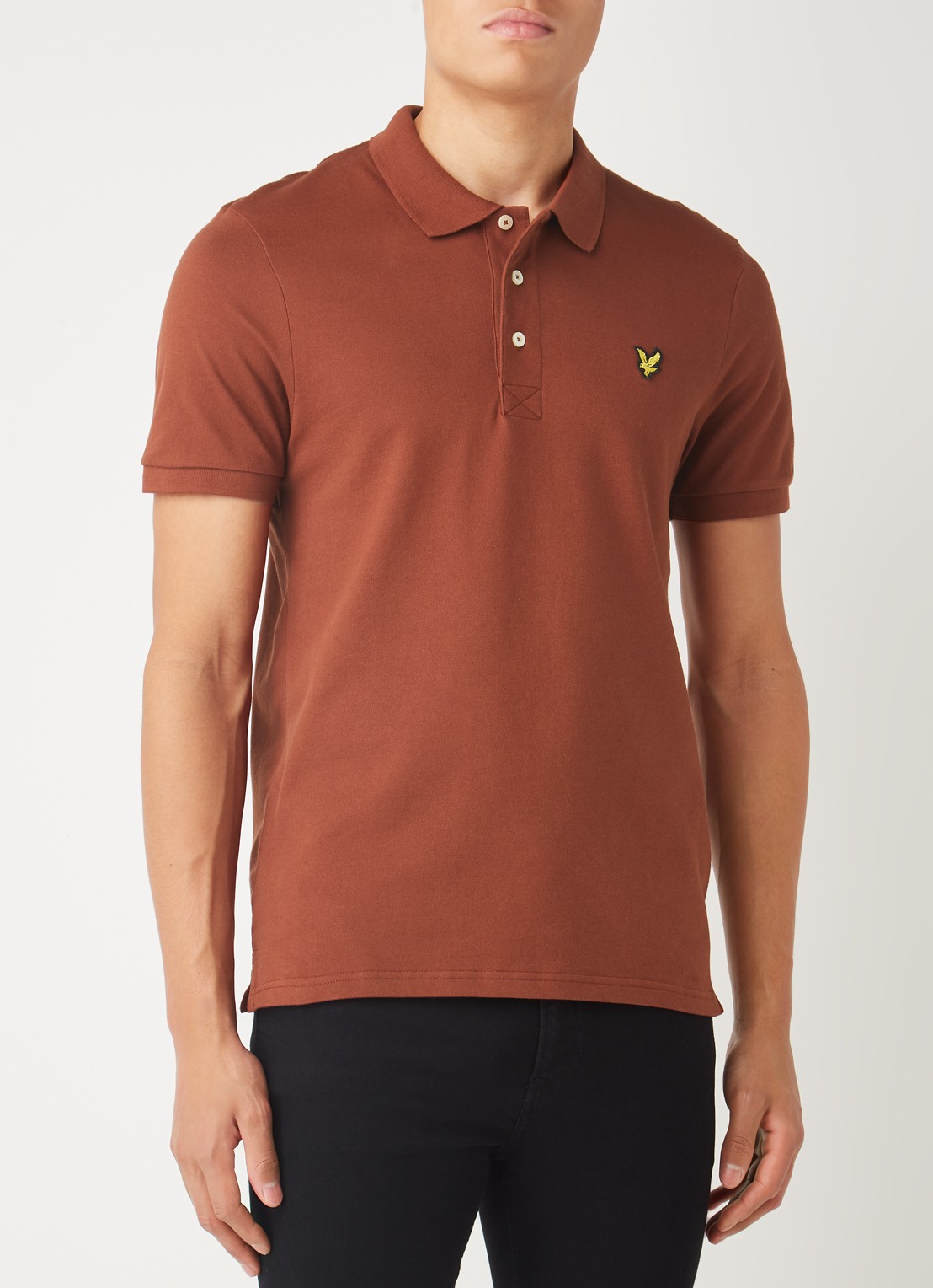 Lyle & Scott Regular fit polo van  piqué katoen met logo - detail roestbruin