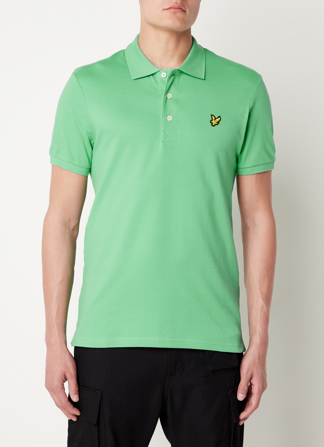 Lyle & Scott Regular fit polo van  piqué katoen met logo - detail groen