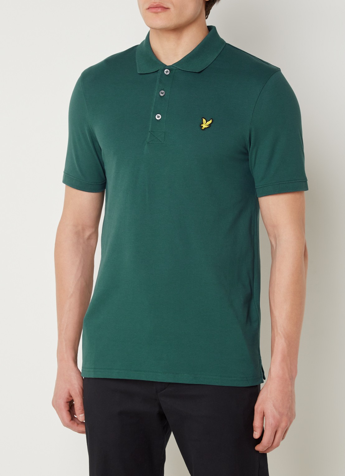 Lyle & Scott Regular fit polo van  piqué katoen met logo - detail 2 donkergroen