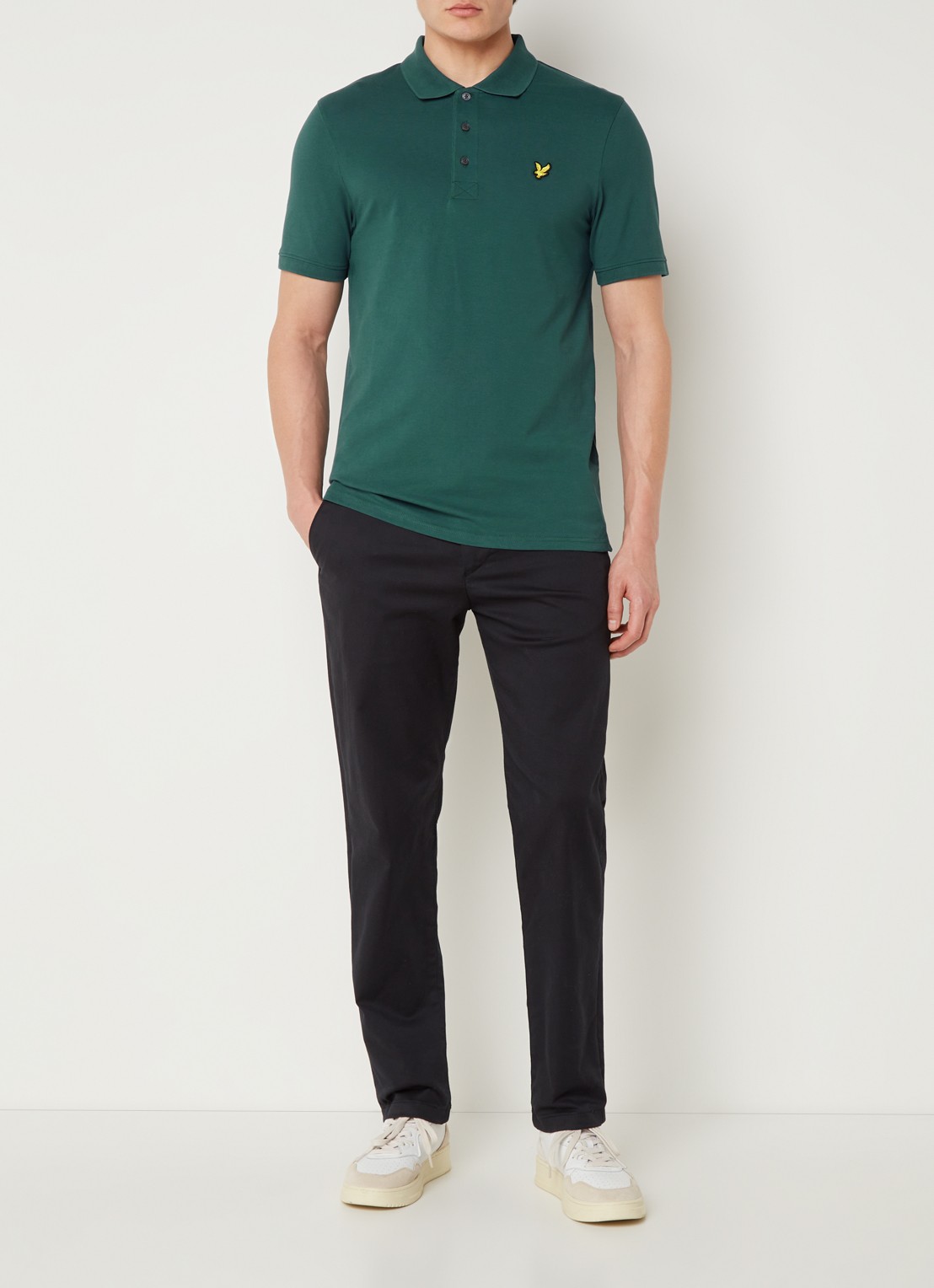 Lyle & Scott Regular fit polo van  piqué katoen met logo - voorkant 4 donkergroen