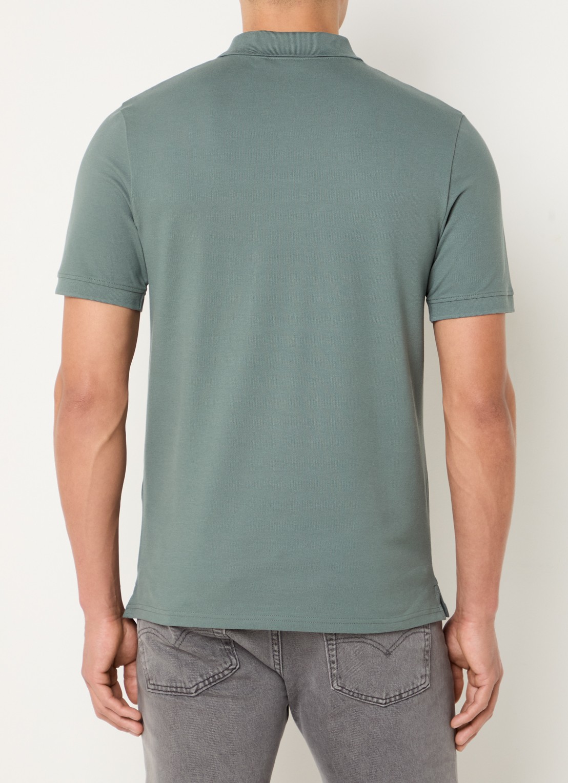 Lyle & Scott Regular fit polo van  piqué katoen met logo - achterkant olijfgroen