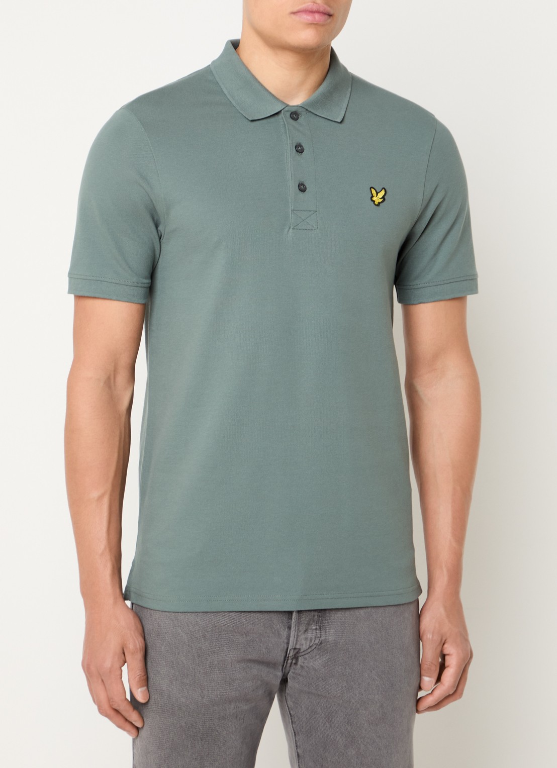 Lyle & Scott Regular fit polo van  piqué katoen met logo - detail 4 olijfgroen