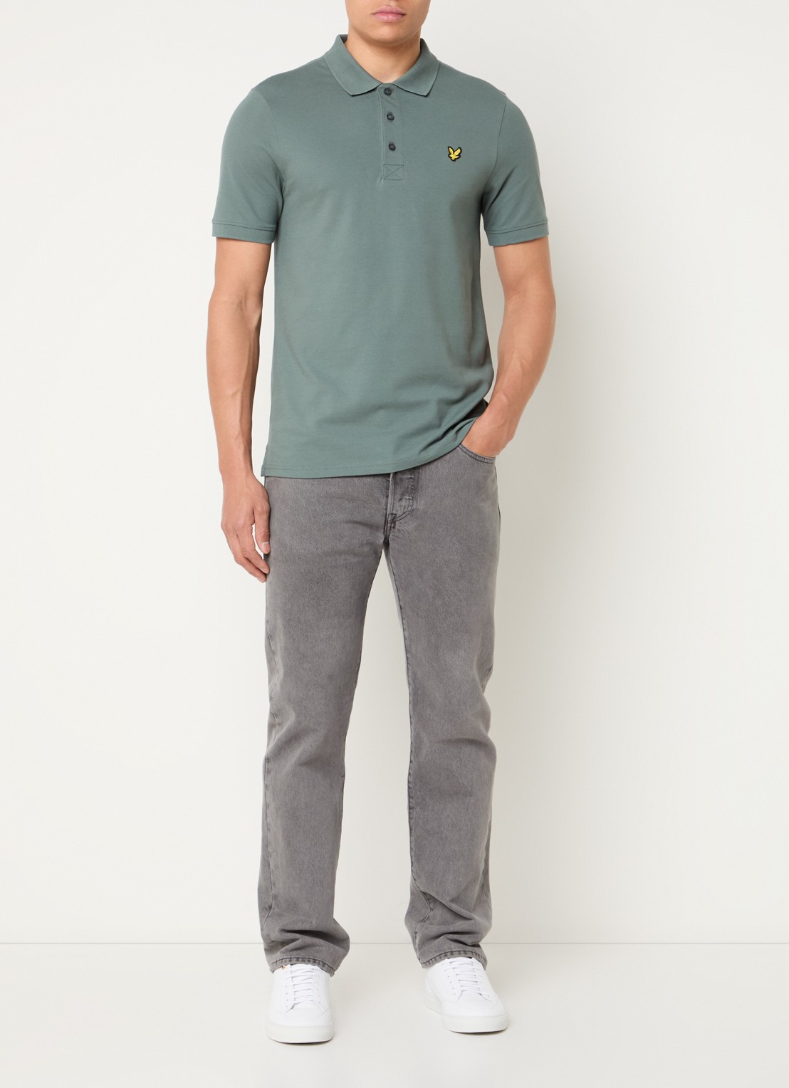 Lyle & Scott Regular fit polo van  piqué katoen met logo - voorkant 3 olijfgroen