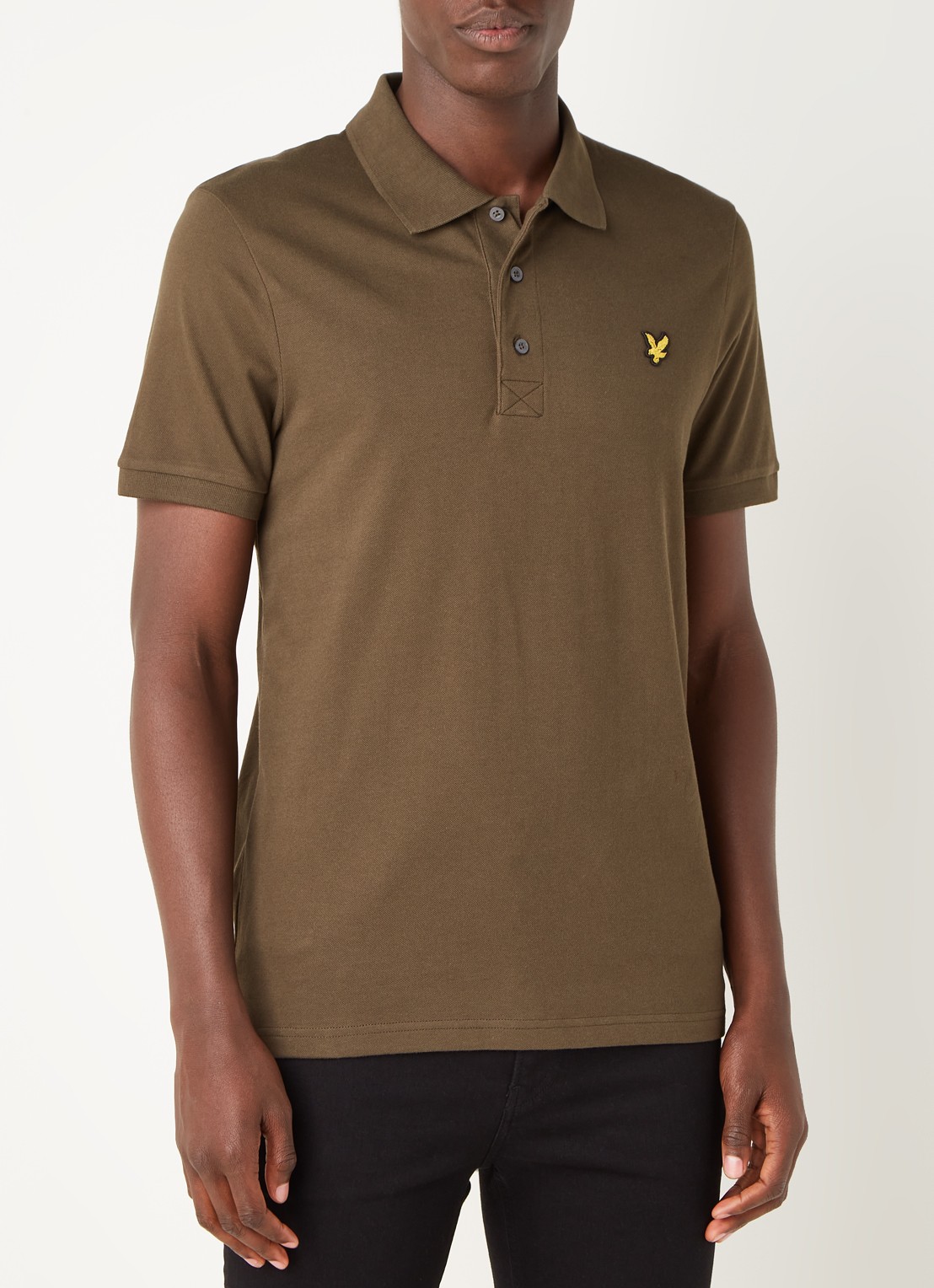 Lyle & Scott Regular fit polo van  piqué katoen met logo - detail 4 bronsgroen