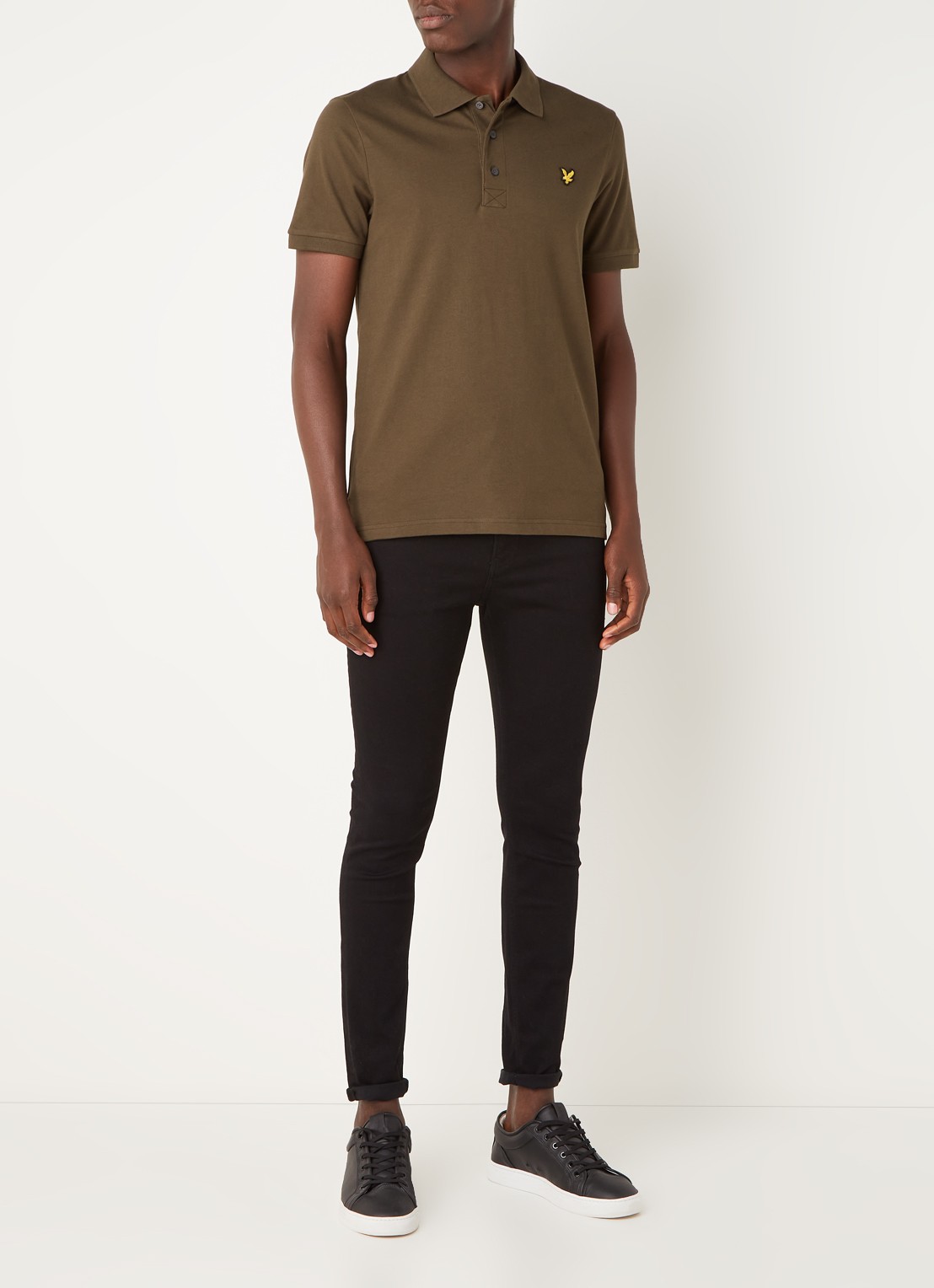 Lyle & Scott Regular fit polo van  piqué katoen met logo - voorkant 3 bronsgroen