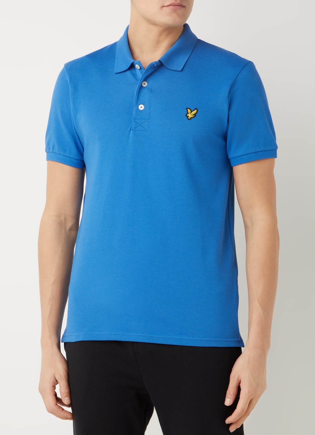 Lyle & Scott Regular fit polo van  piqué katoen met logo - detail 2 donkerblauw