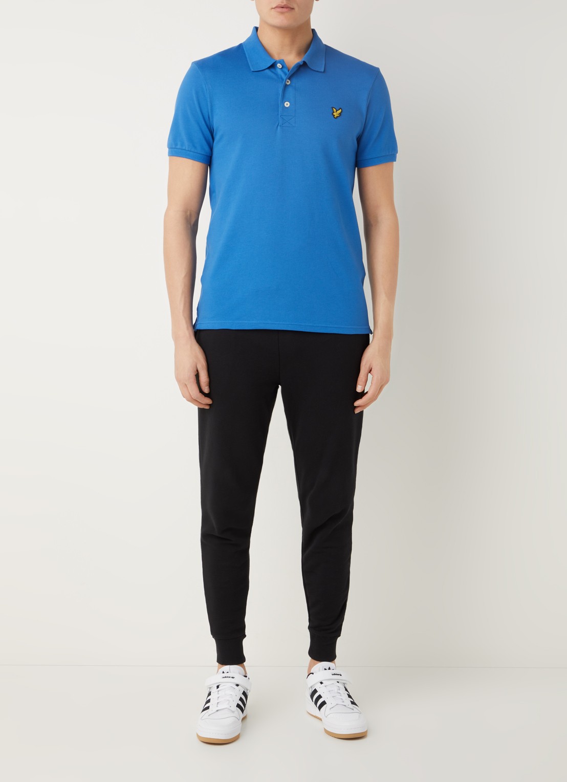 Lyle & Scott Regular fit polo van  piqué katoen met logo - voorkant 4 donkerblauw