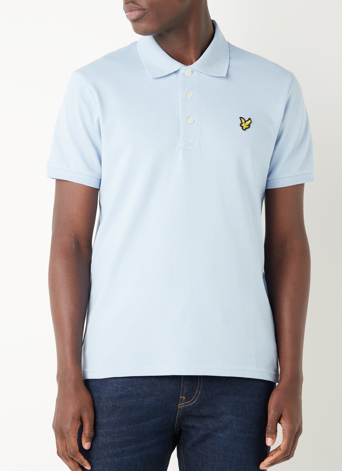 Lyle & Scott Regular fit polo van  piqué katoen met logo - detail lichtblauw