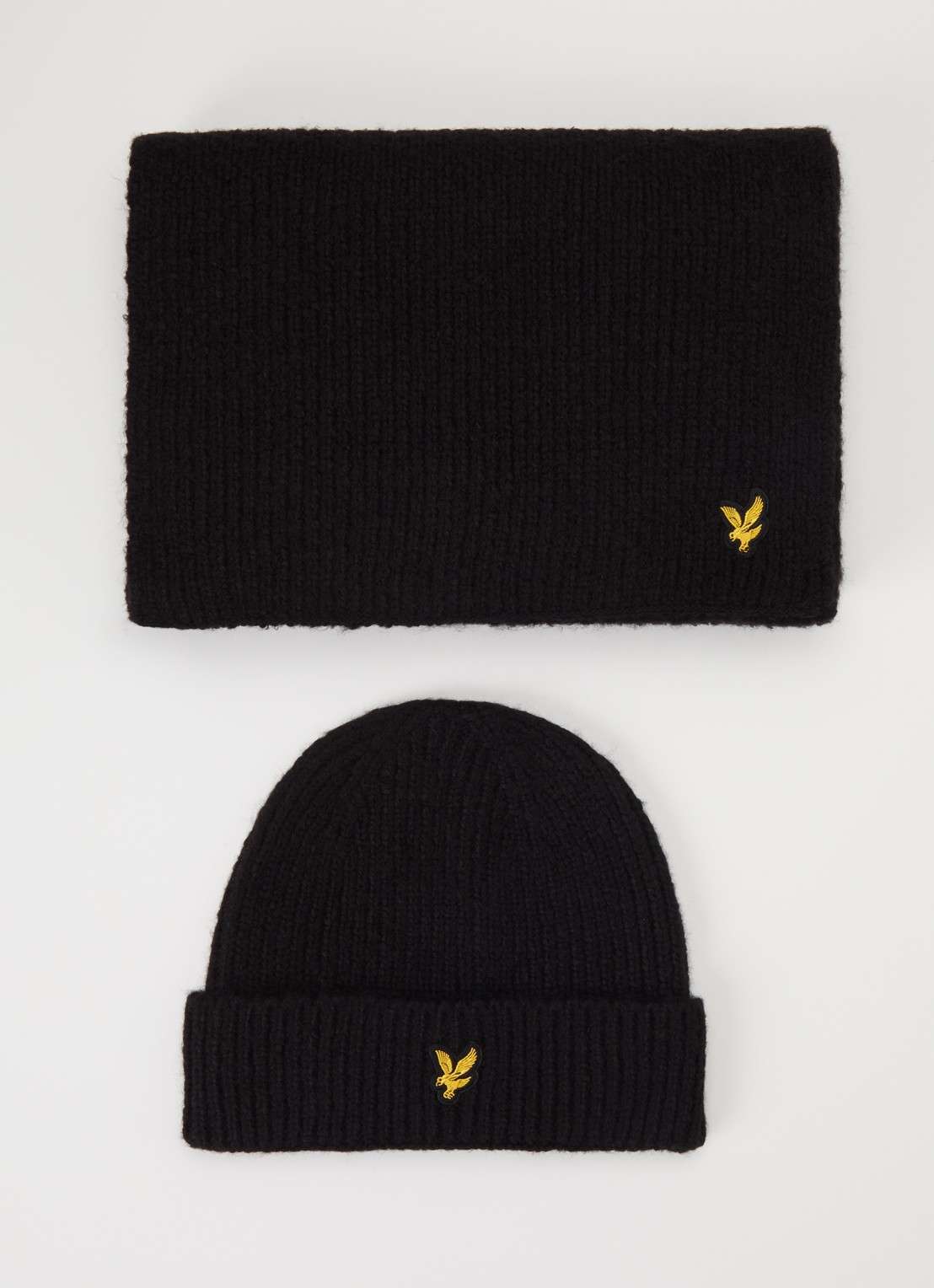 Lyle & Scott Ribgebreide muts en sjaal 180 x 33 cm in giftbox - detail 3 zwart