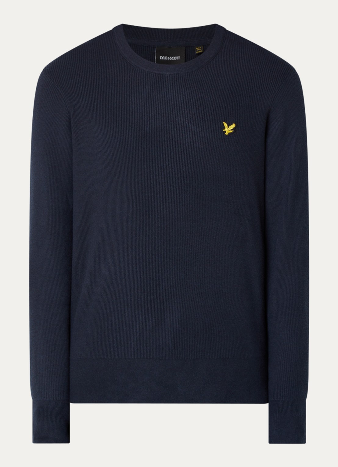Lyle & Scott Ribgebreide pullover met logo - voorkant 3 donkerblauw