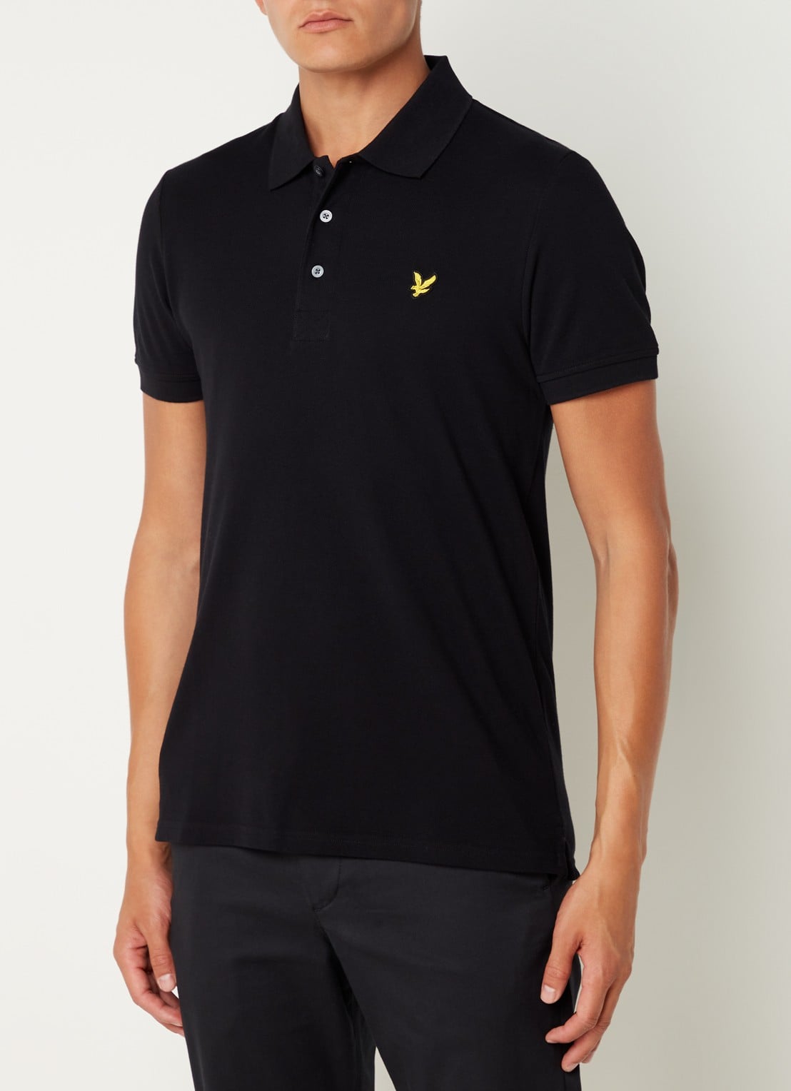 Lyle & Scott Slim fit polo van piqué katoen met logo - detail zwart