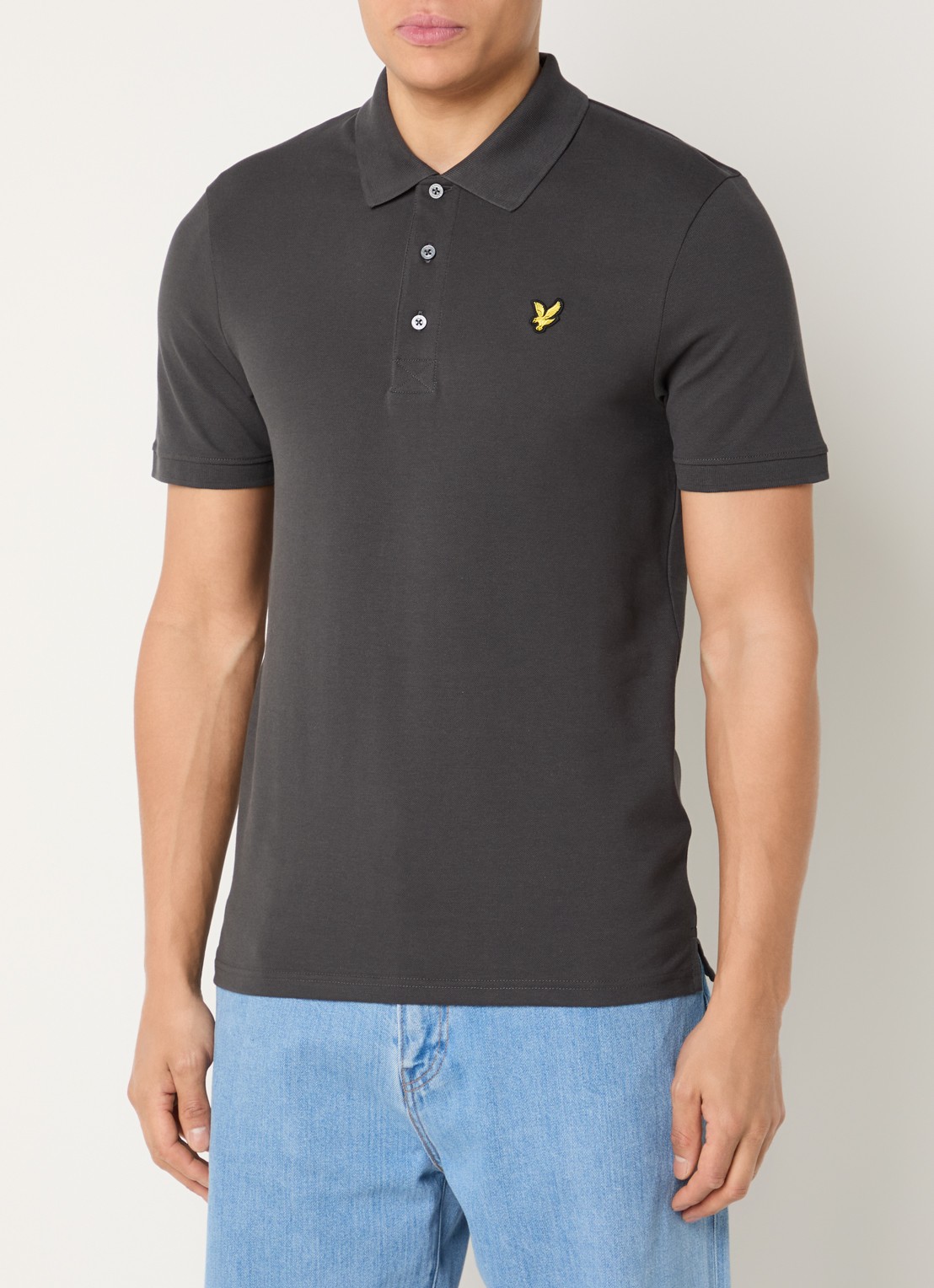 Lyle & Scott Slim fit polo van piqué katoen met logo - detail antraciet