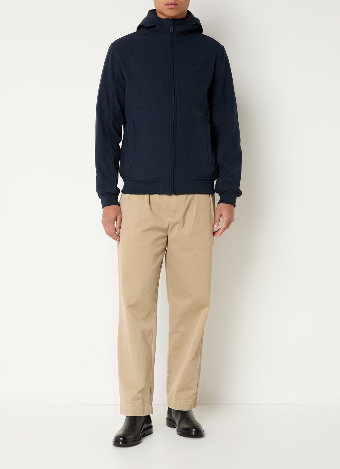 Lyle & Scott Softshell jack met capuchon en ritszakken - voorkant 3 donkerblauw