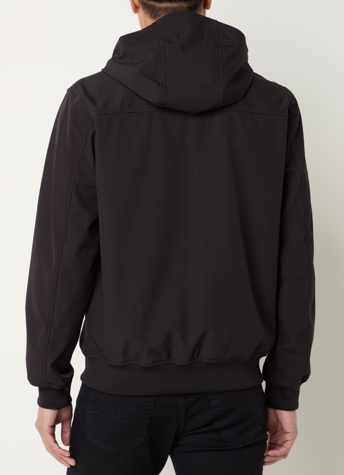 Lyle & Scott Softshell jack met capuchon en ritszakken - achterkant zwart