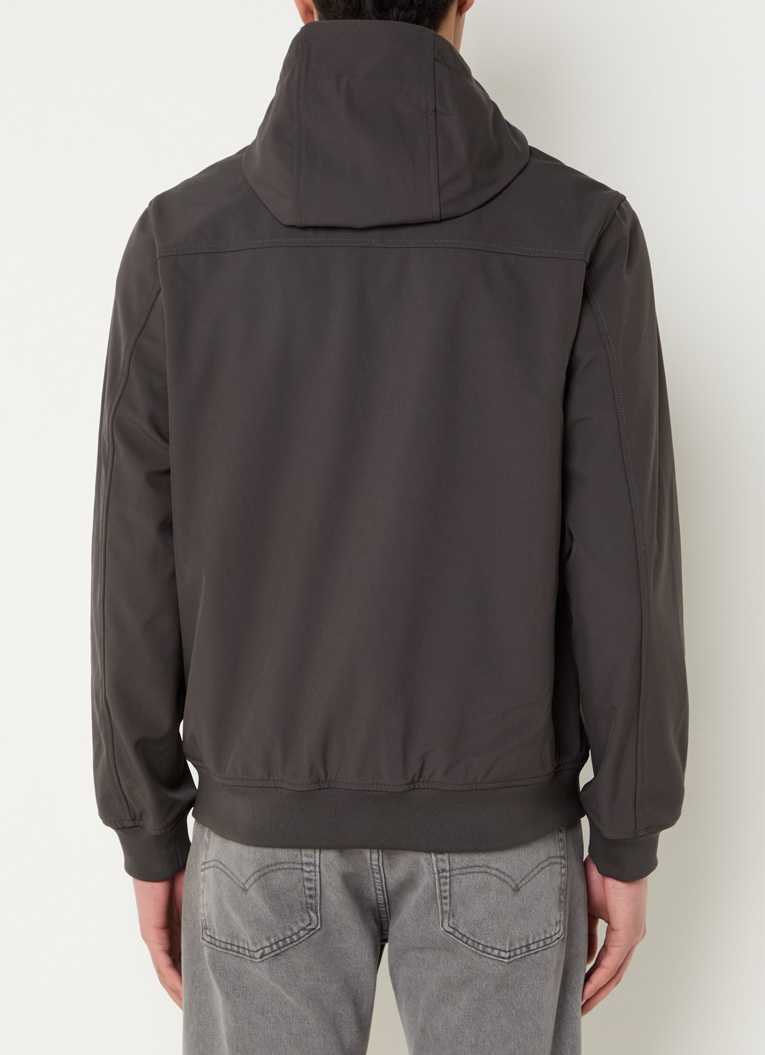 Lyle & Scott Softshell jack met capuchon en ritszakken - achterkant antraciet