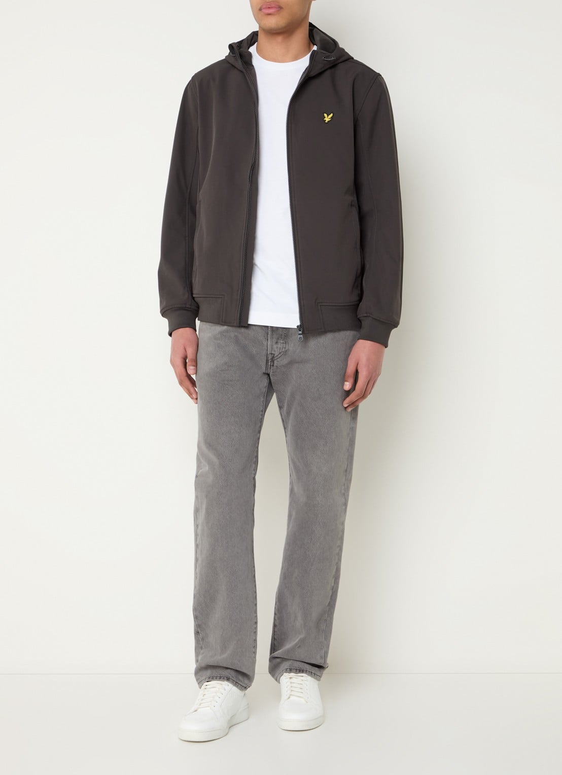 Lyle & Scott Softshell jack met capuchon en ritszakken - voorkant 3 antraciet