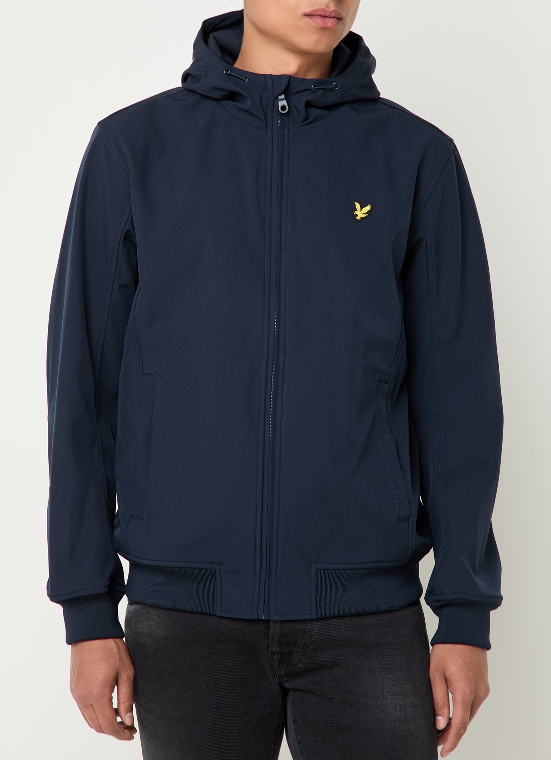 Lyle & Scott Softshell jack met capuchon en ritszakken - detail donkerblauw