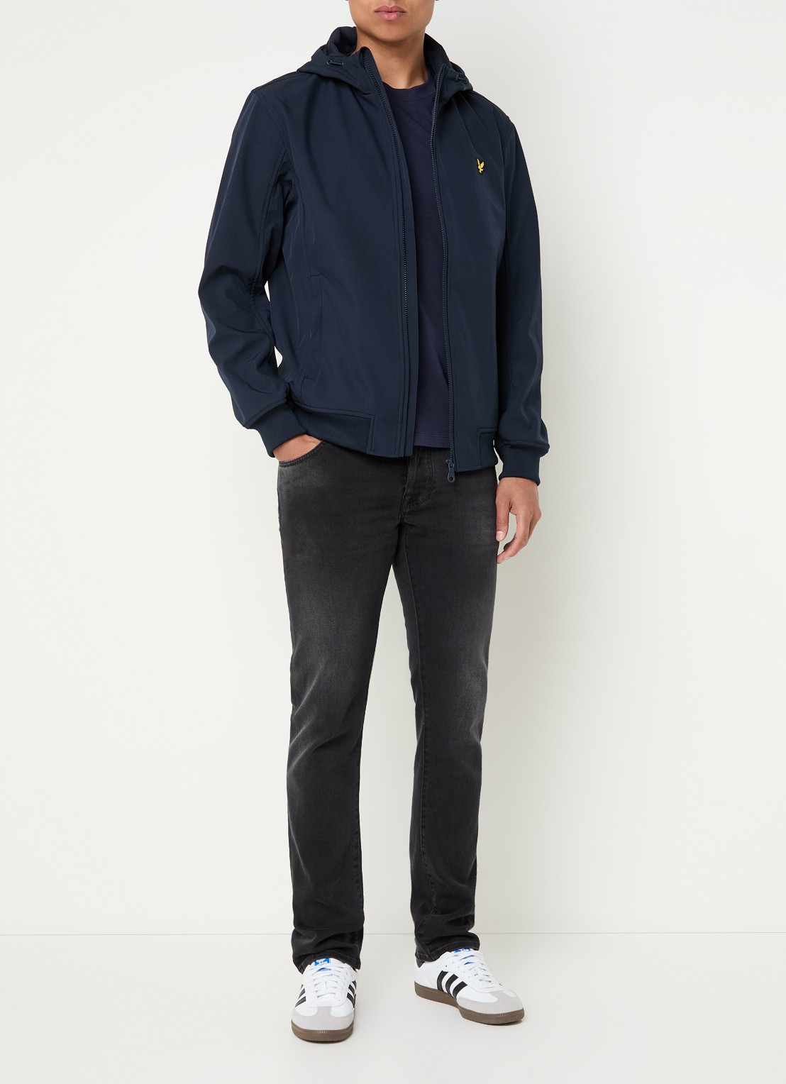 Lyle & Scott Softshell jack met capuchon en ritszakken - voorkant 4 donkerblauw