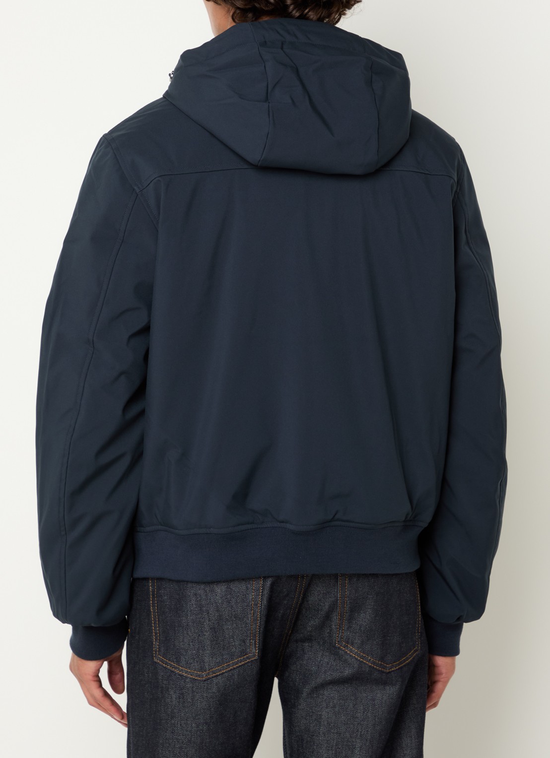 Lyle & Scott Softshell jack met capuchon en ritszakken - achterkant donkerblauw