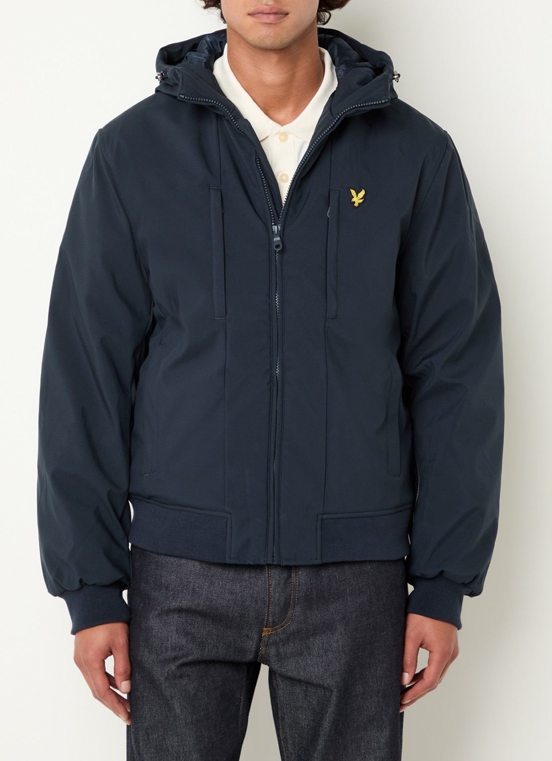 Lyle & Scott Softshell jack met capuchon en ritszakken - detail 4 donkerblauw
