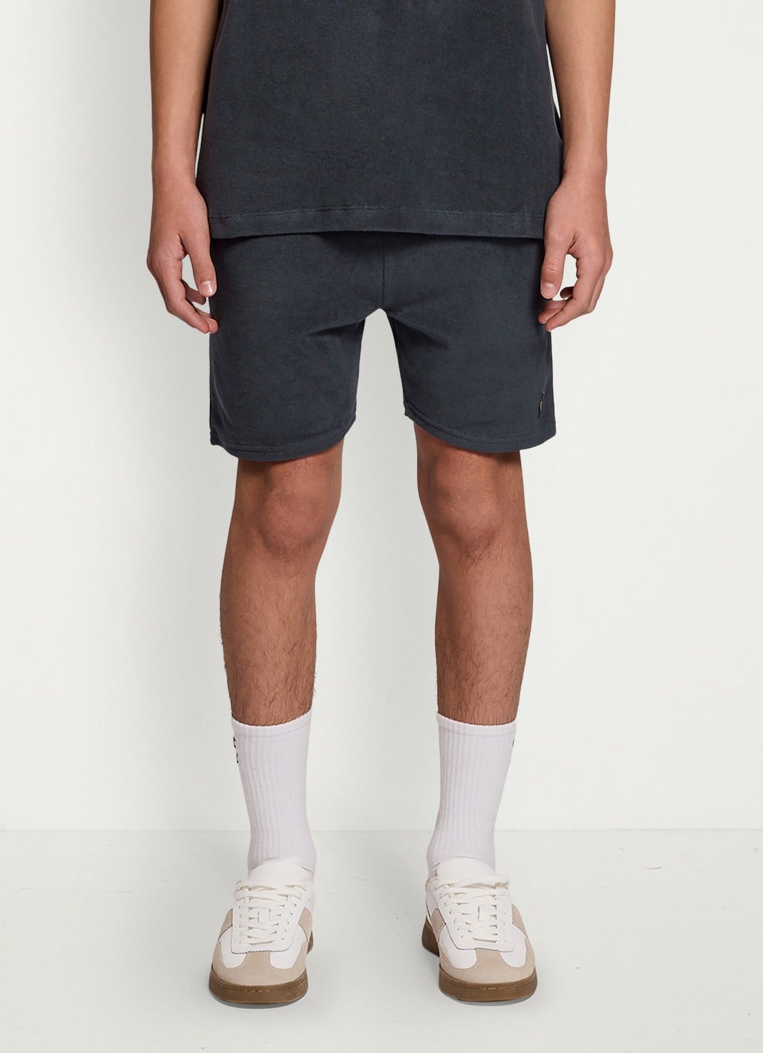 Lyle & Scott Straight fit korte broek van badstof - voorkant 2 donkerblauw
