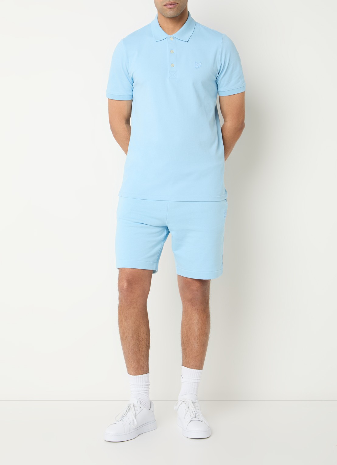 Lyle & Scott Straight fit korte joggingbroek met trekkoord - voorkant 3 blauw