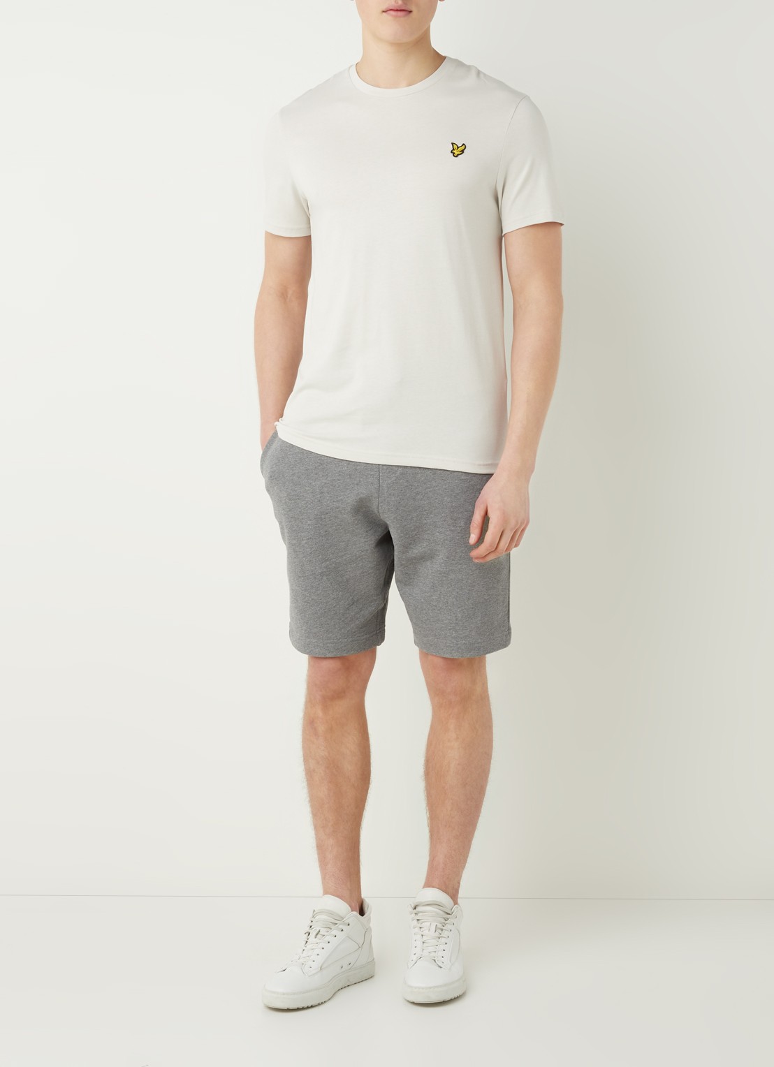Lyle & Scott Straight fit korte joggingbroek van  katoen met logo  - voorkant 3 grijsmele