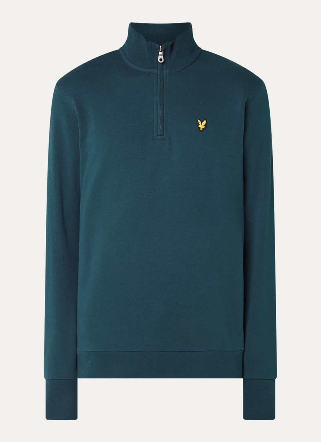 Lyle & Scott Sweater met halve rits en logoborduring - voorkant 3 petrol