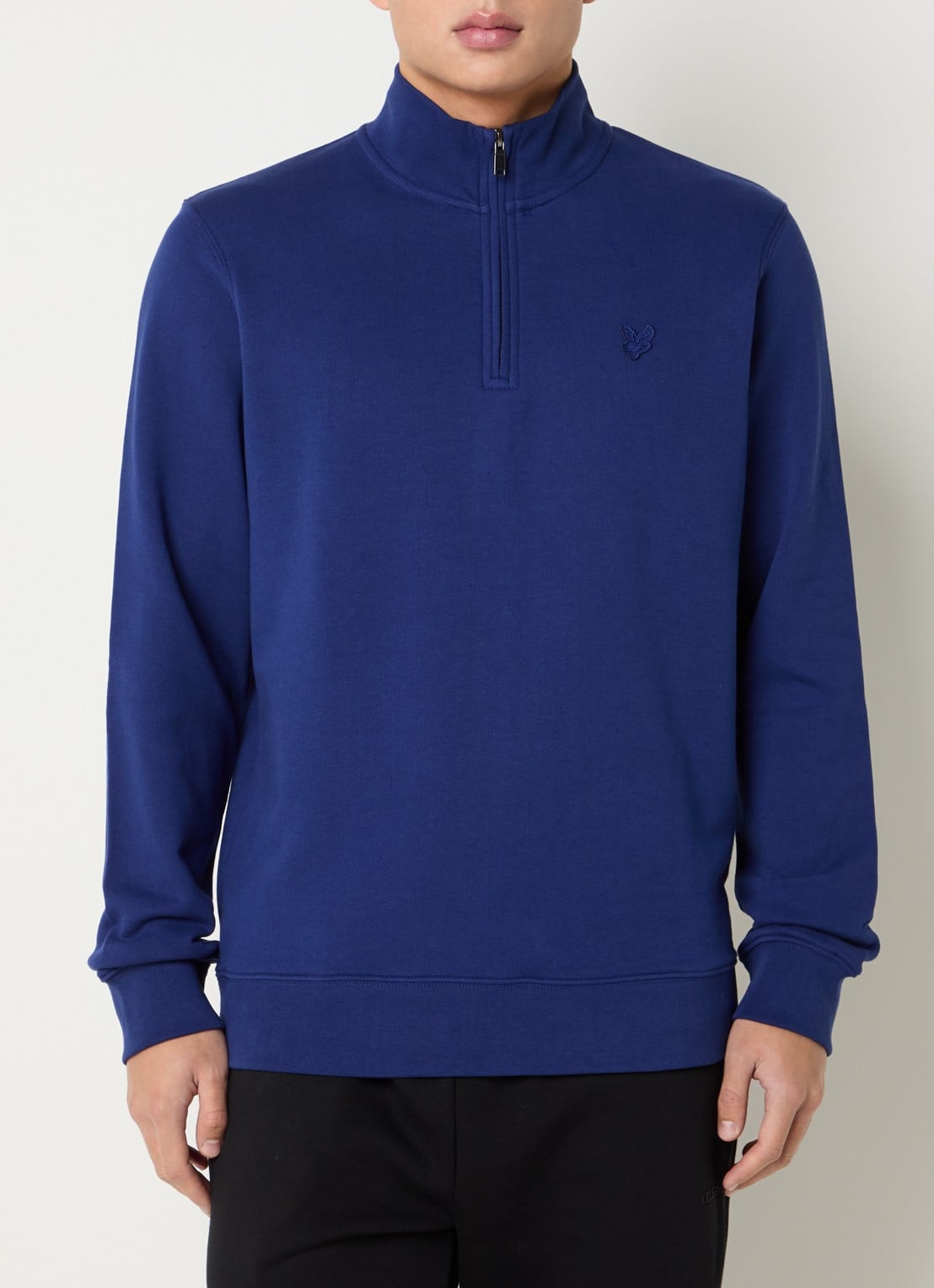 Lyle & Scott Sweater met halve rits - detail 4 donkerblauw