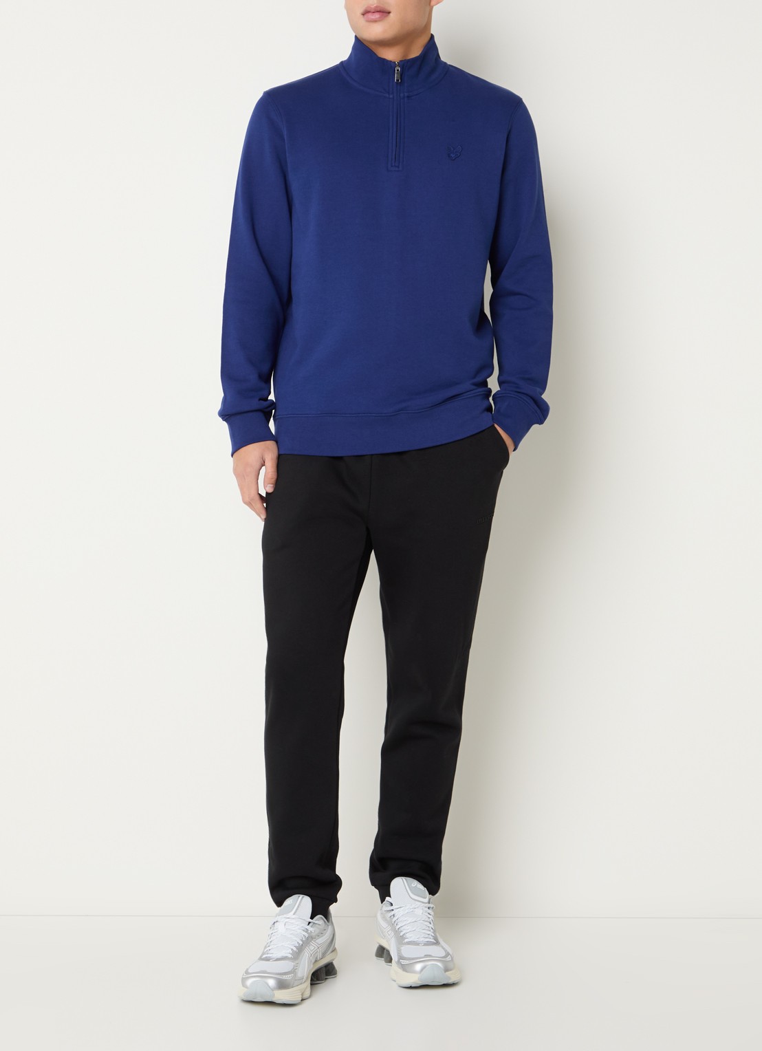 Lyle & Scott Sweater met halve rits - voorkant 3 donkerblauw