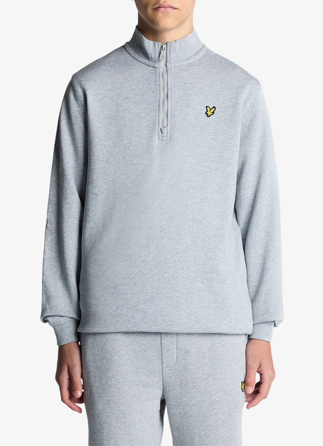 Lyle & Scott Sweater met halve rits - voorkant grijsmele