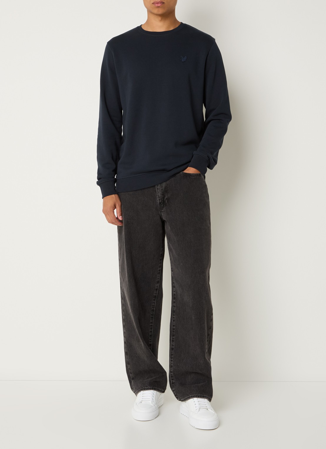 Lyle & Scott Sweater met logo - voorkant 3 donkerblauw