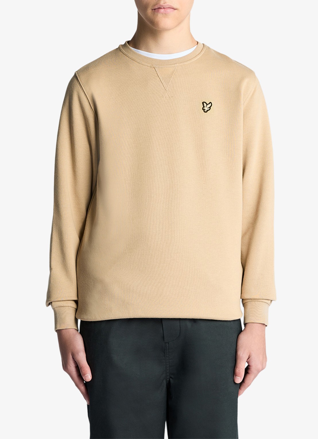 Lyle & Scott Sweater met logoborduring - voorkant camel