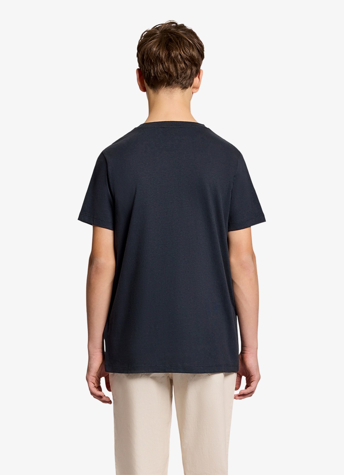 Lyle & Scott T-shirt in linnenblend - voorkant 3 donkerblauw