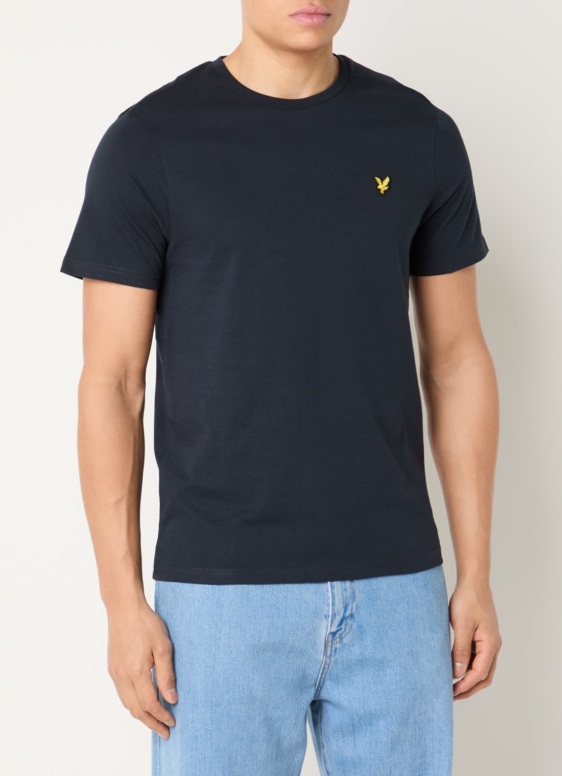 Lyle & Scott T-shirt met logo - detail donkerblauw