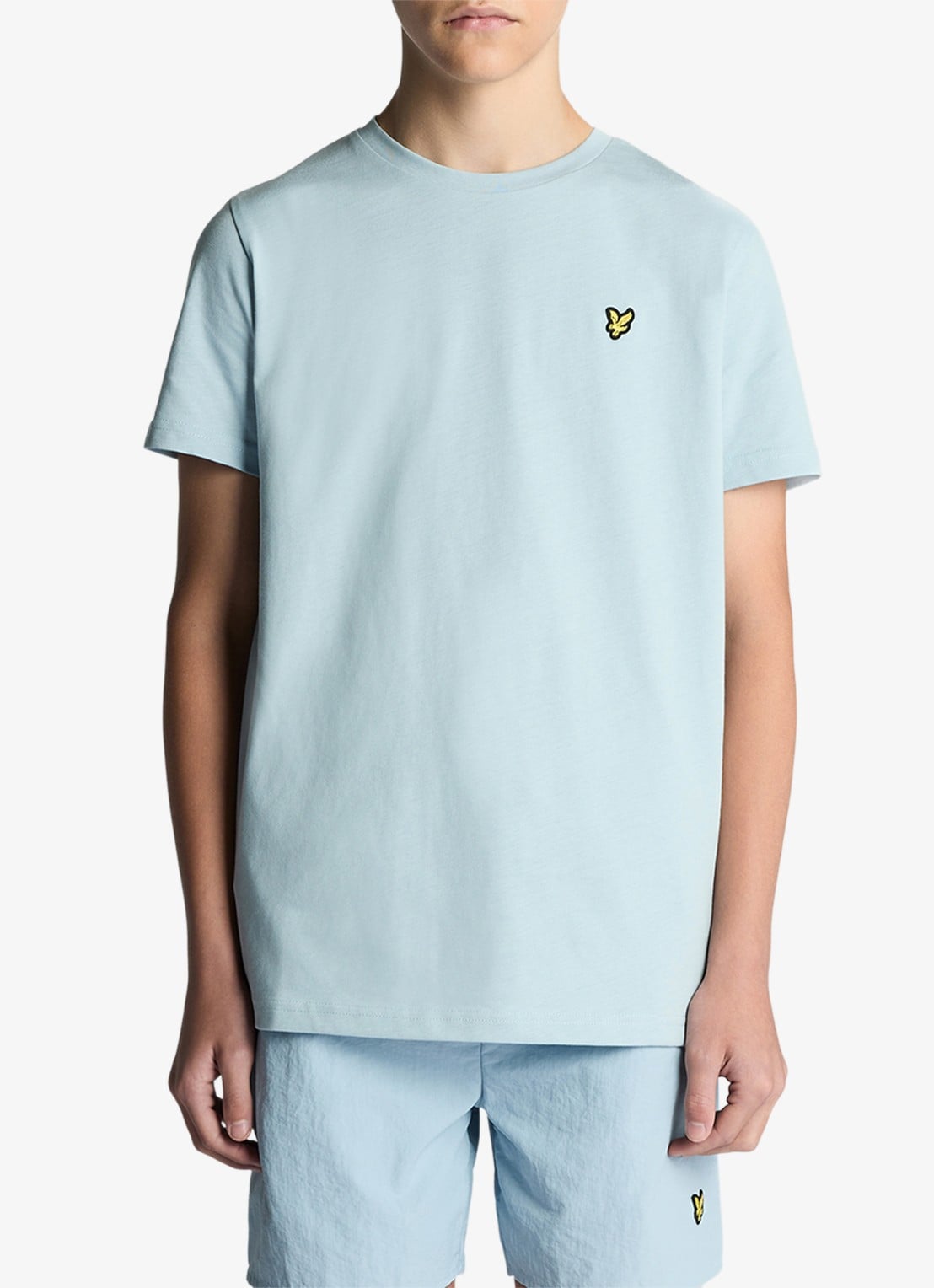 Lyle & Scott T-shirt met logoborduring - voorkant 4 aquablauw