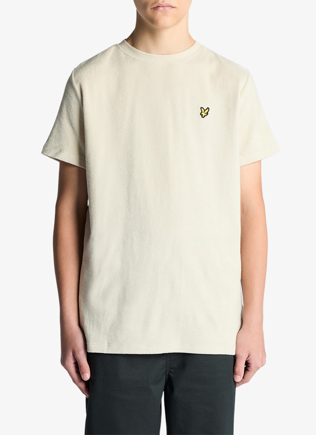 Lyle & Scott T-shirt van badstof met logoborduring - voorkant 2 beige
