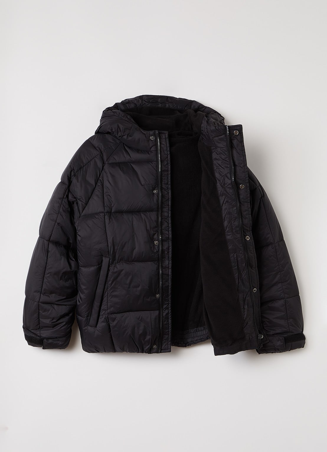 Lyle & Scott Tonal Eagle puffer jas met quiltpatroon en capuchon  - voorkant 2 zwart