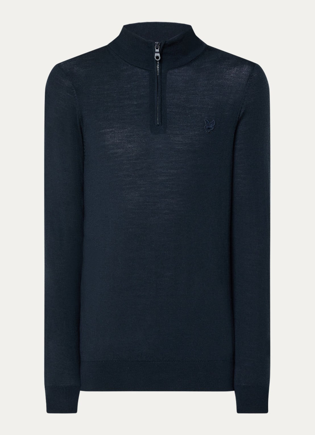 Lyle & Scott Tonal fijngebreide pullover van wol met halve rits - voorkant donkerblauw