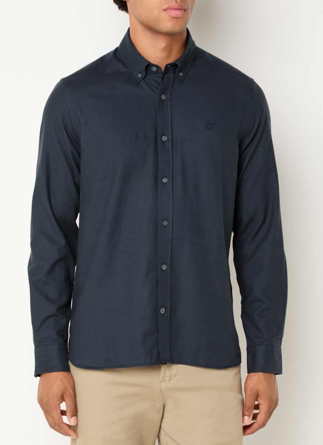 Lyle & Scott Tonal Plain overhemd met logo - detail donkerblauw