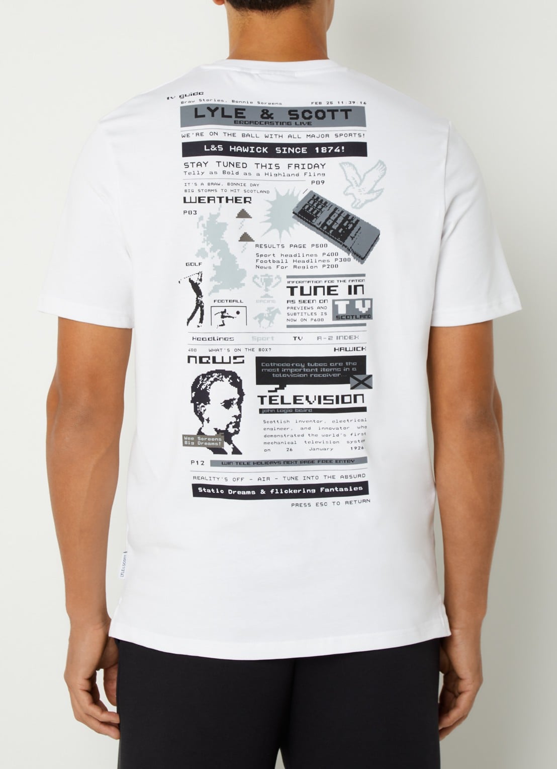 Lyle & Scott TV T-shirt met logo- en backprint - detail wit