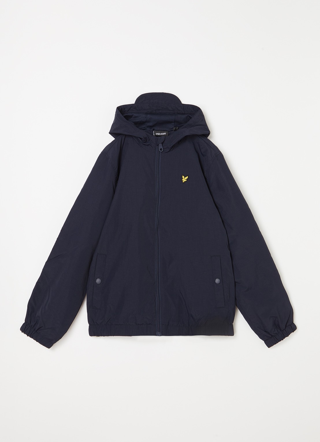 Lyle & Scott Windjack met capuchon en logoborduring - voorkant 2 blauw